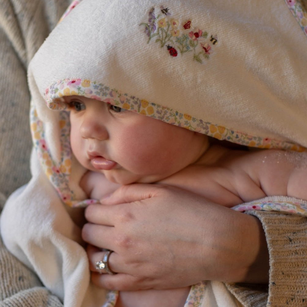 Hooded Towel - Baby - Wildflower Garden – Towelling for children, available at Learning Bugs UK