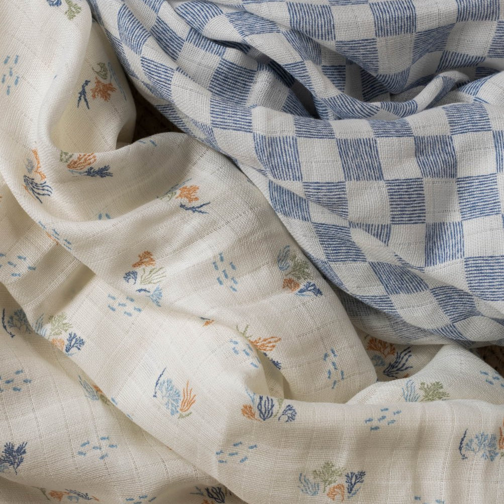Extra Large Organic Baby Muslins, Set of 2 - Coastline / Waves – for children, available at Learning Bugs UK