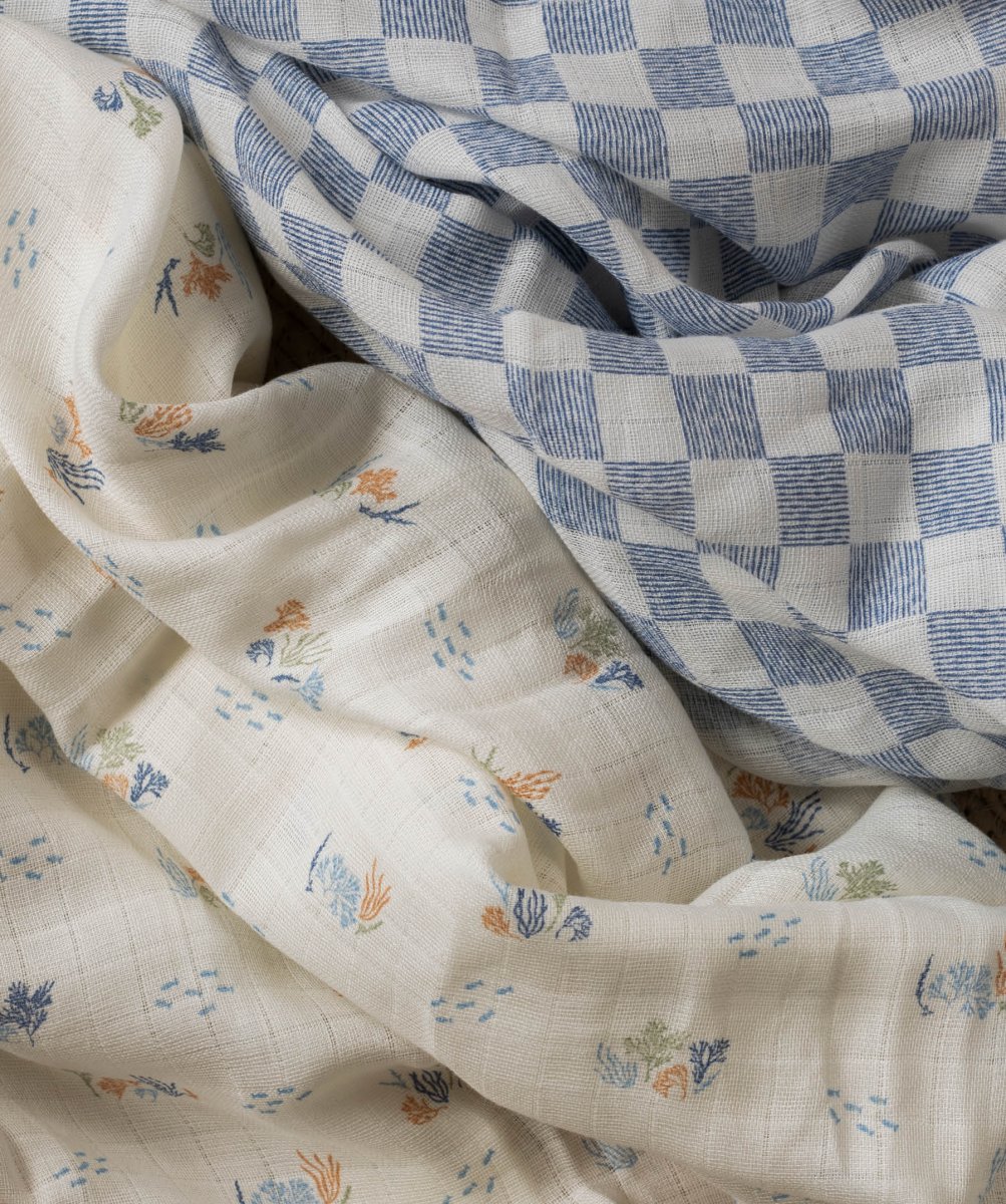 Extra Large Organic Baby Muslins, Set of 2 - Coastline / Waves – for children, available at Learning Bugs UK
