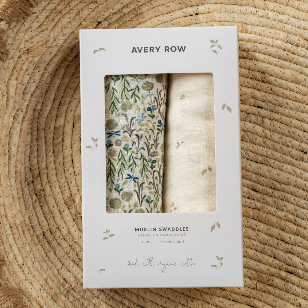 Extra Large Organic Baby Muslins, Set of 2 - Riverbank / Nettle Scatter – for children, available at Learning Bugs UK