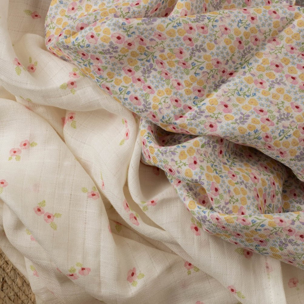 Extra Large Organic Baby Muslins, Set of 2 - Wildflower Garden / Anemone – for children, available at Learning Bugs UK