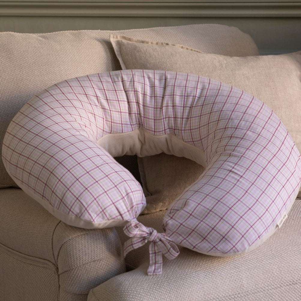 Nursing Pillow - Pink Check – Parent Accessories for children, available at Learning Bugs UK