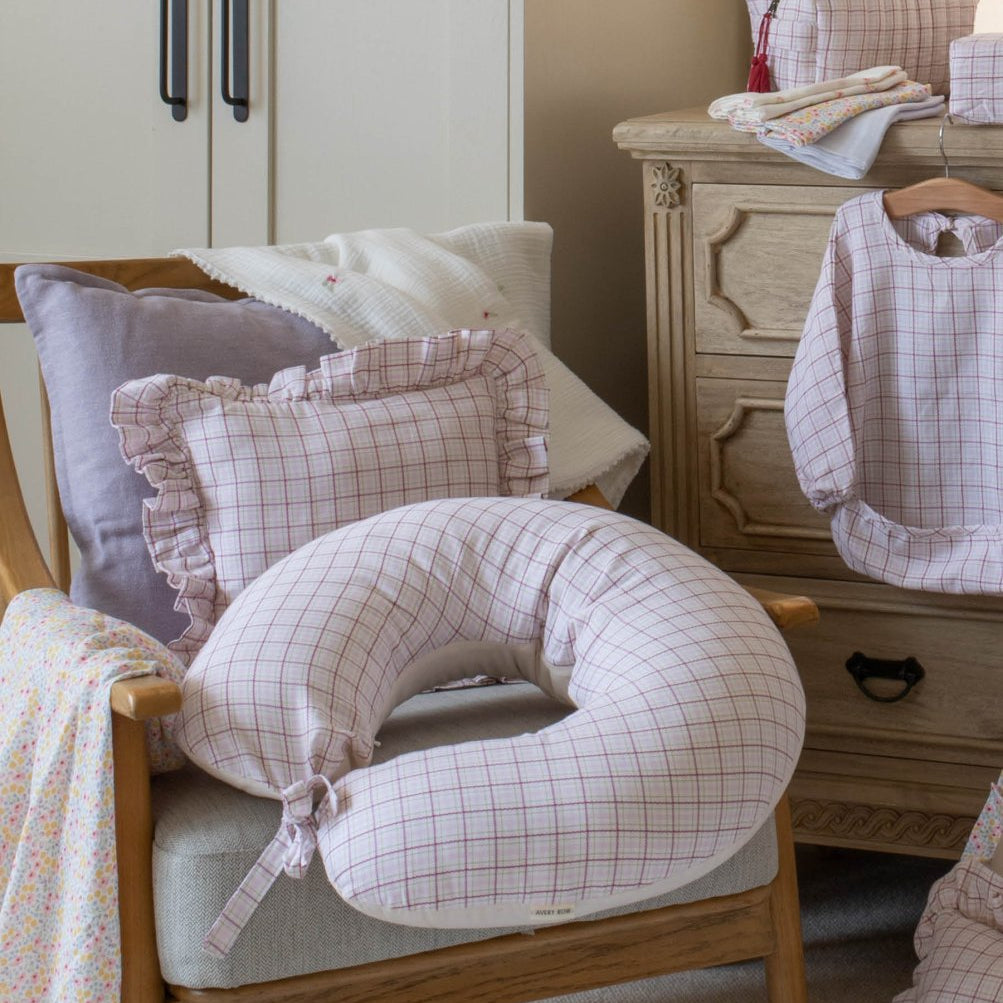 Nursing Pillow - Pink Check – Parent Accessories for children, available at Learning Bugs UK