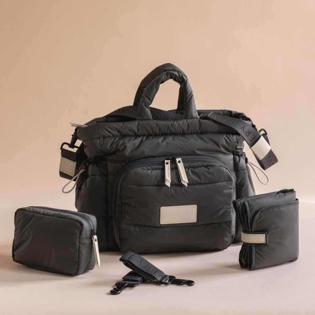 Baby Changing Tote Bag - Soft Black – Changing Bags & Travel Changing Mats for children, available at Learning Bugs UK