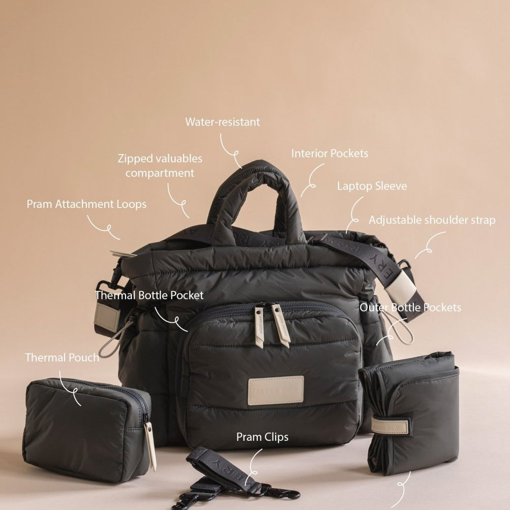 Baby Changing Tote Bag - Soft Black – Changing Bags & Travel Changing Mats for children, available at Learning Bugs UK