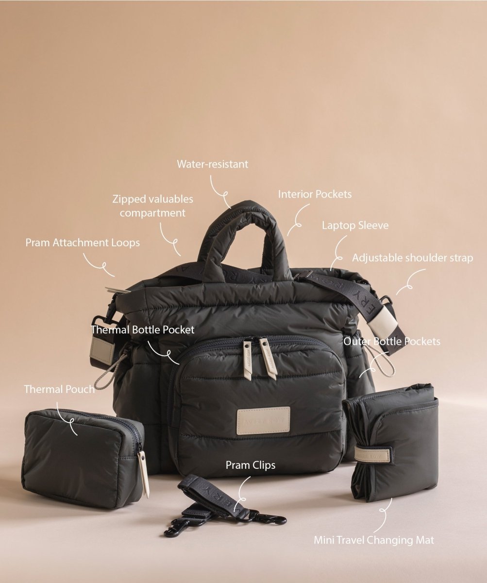 Baby Changing Tote Bag - Soft Black – Changing Bags & Travel Changing Mats for children, available at Learning Bugs UK