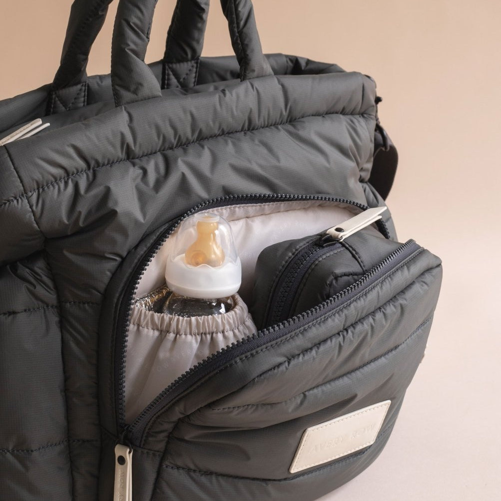 Baby Changing Tote Bag - Soft Black – Changing Bags & Travel Changing Mats for children, available at Learning Bugs UK