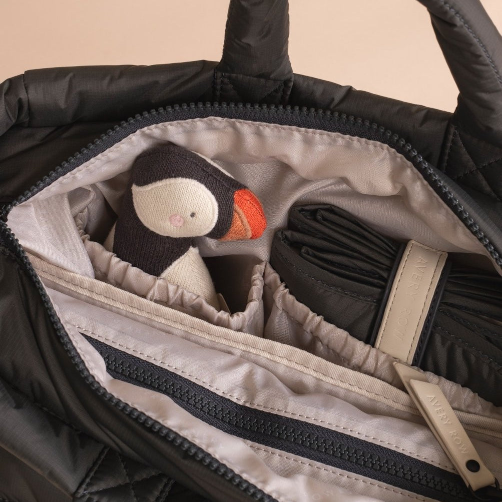 Baby Changing Tote Bag - Soft Black – Changing Bags & Travel Changing Mats for children, available at Learning Bugs UK