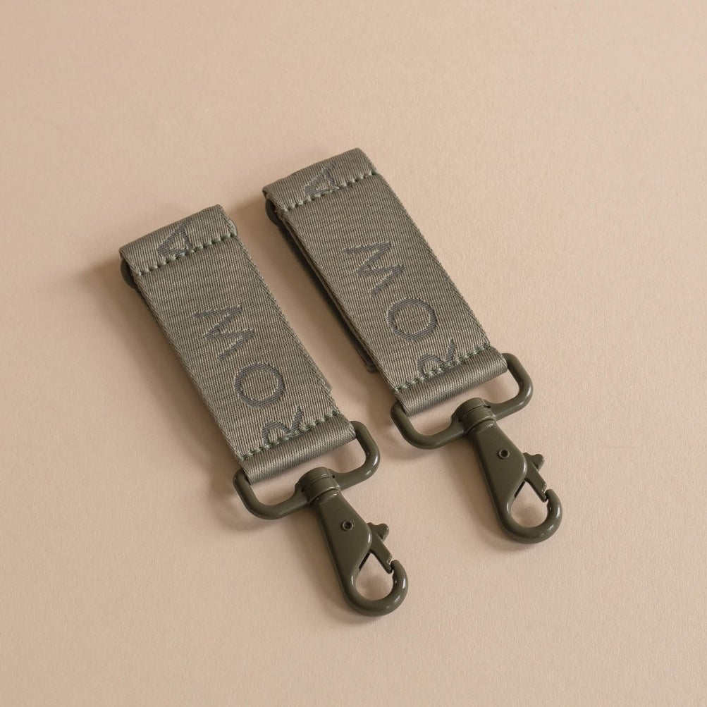 Logo Pram Bag Clips - Olive – Changing Bags & Travel Changing Mats for children, available at Learning Bugs UK