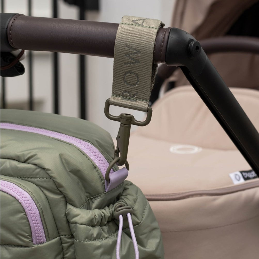 Logo Pram Bag Clips - Olive – Changing Bags & Travel Changing Mats for children, available at Learning Bugs UK