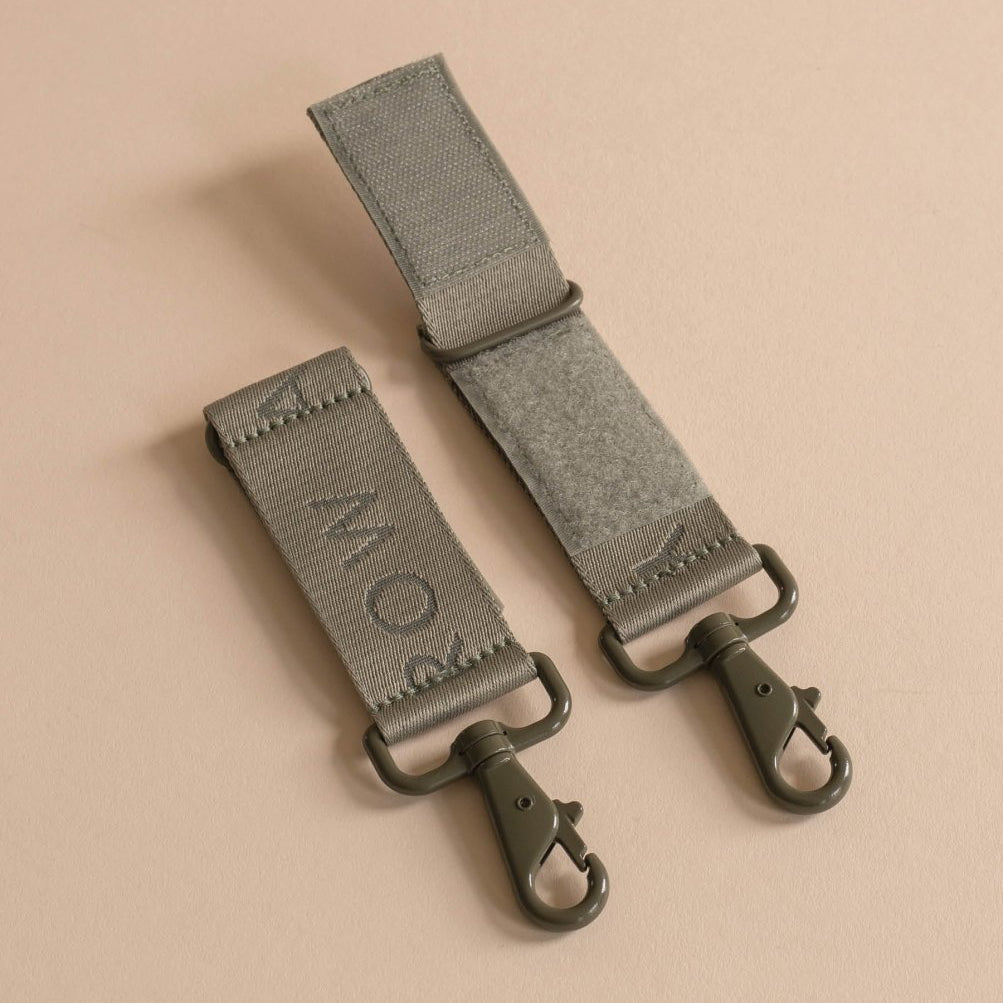 Logo Pram Bag Clips - Olive – Changing Bags & Travel Changing Mats for children, available at Learning Bugs UK