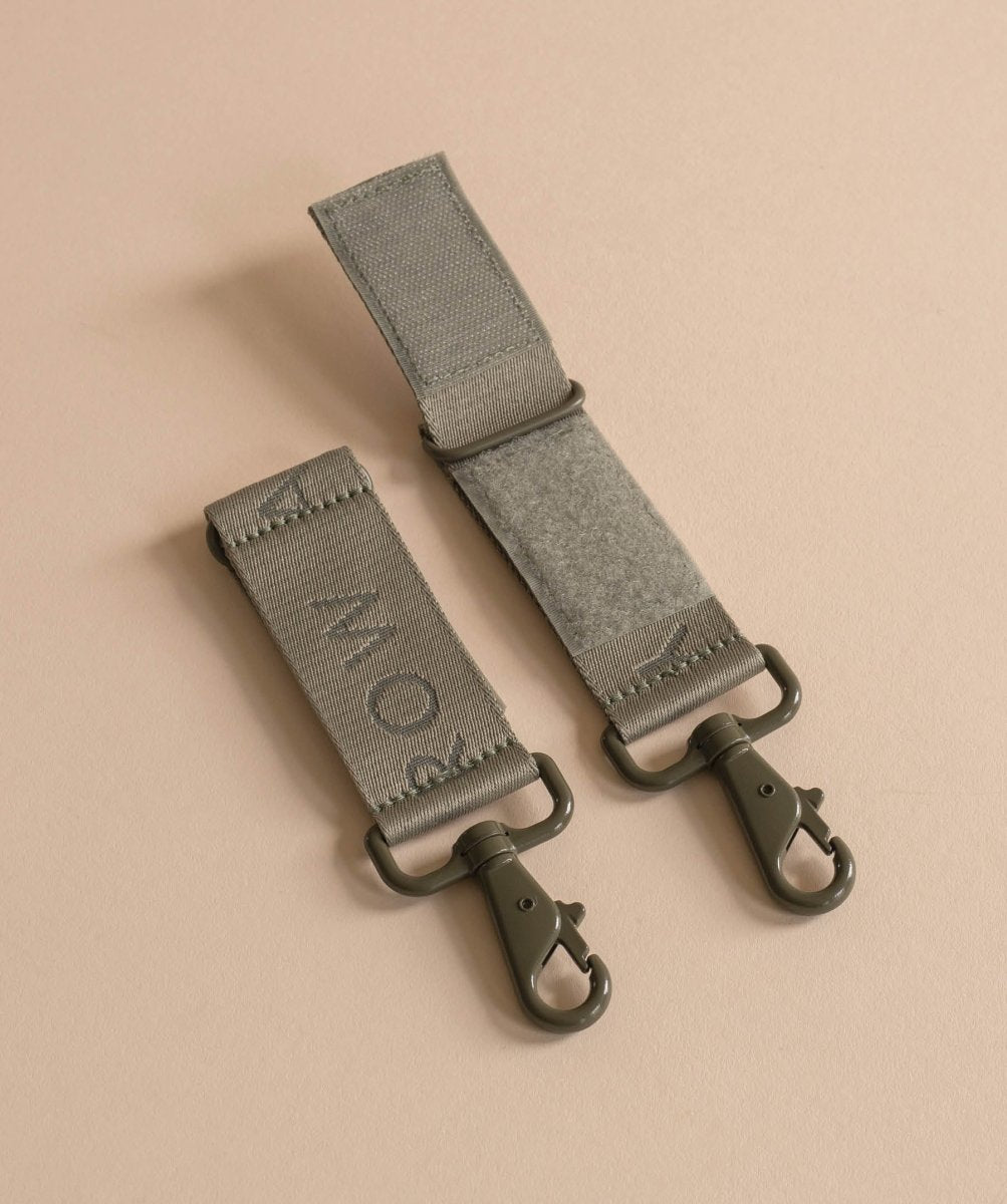 Logo Pram Bag Clips - Olive – Changing Bags & Travel Changing Mats for children, available at Learning Bugs UK