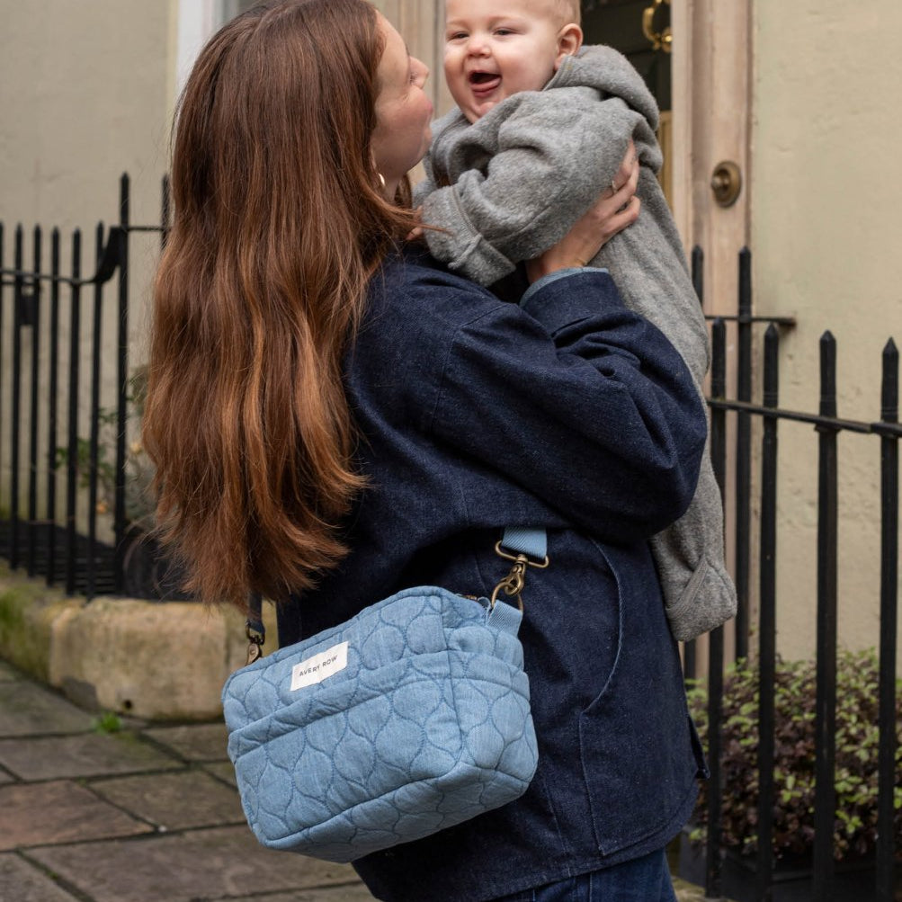 Pram Organiser Bag - Denim – Changing Bags & Travel Changing Mats for children, available at Learning Bugs UK