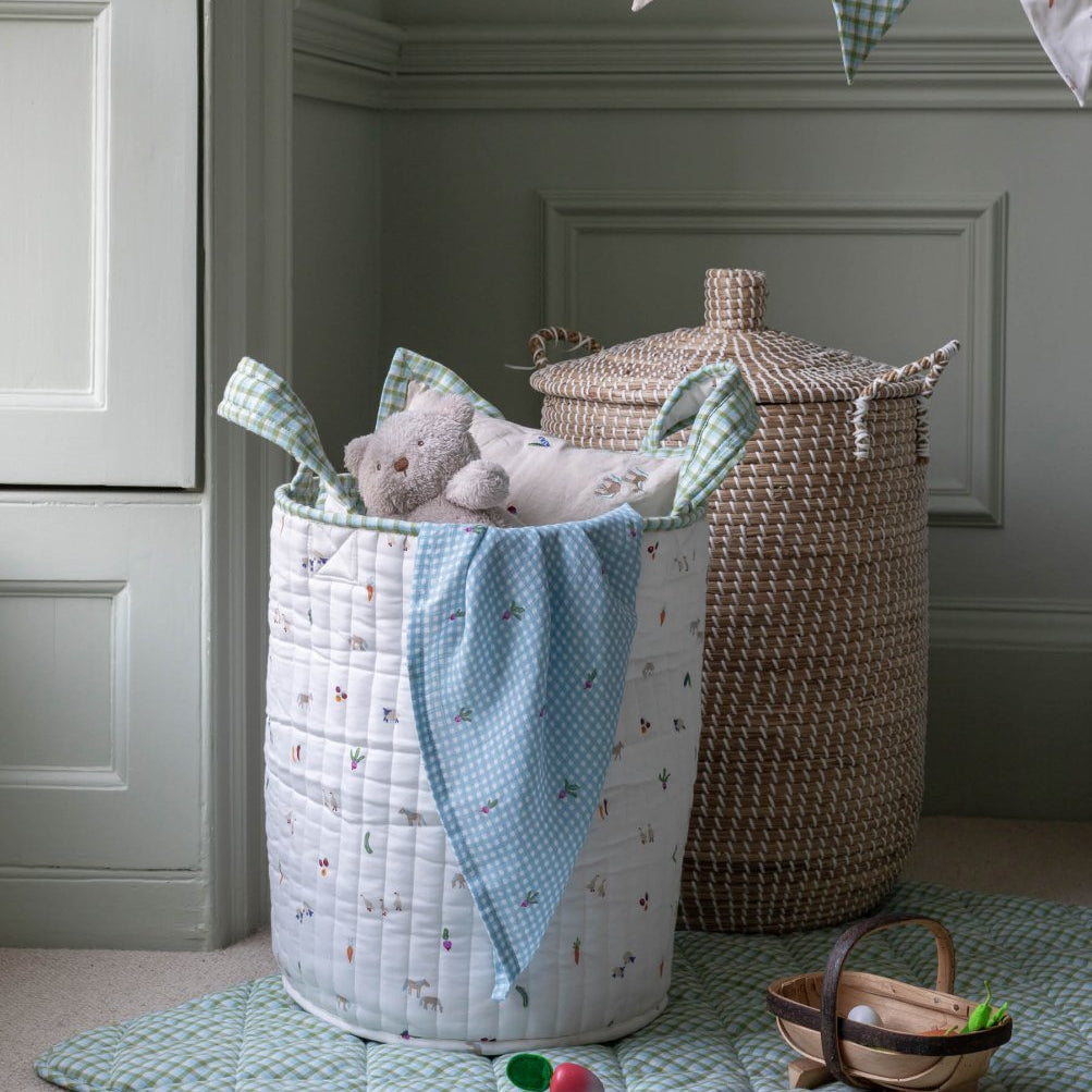 Large Quilted Storage Basket - Greenhouse Gingham / Little Farm – Storage for children, available at Learning Bugs UK