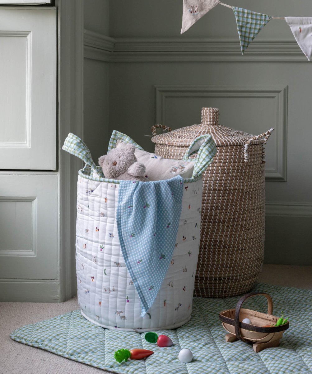 Large Quilted Storage Basket - Greenhouse Gingham / Little Farm – Storage for children, available at Learning Bugs UK