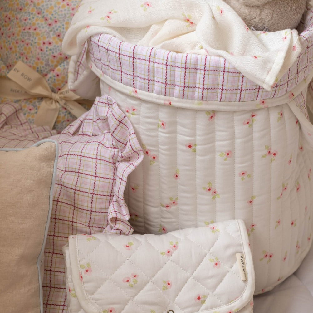 Large Quilted Storage Basket - Anemone / Pink Check – Storage for children, available at Learning Bugs UK