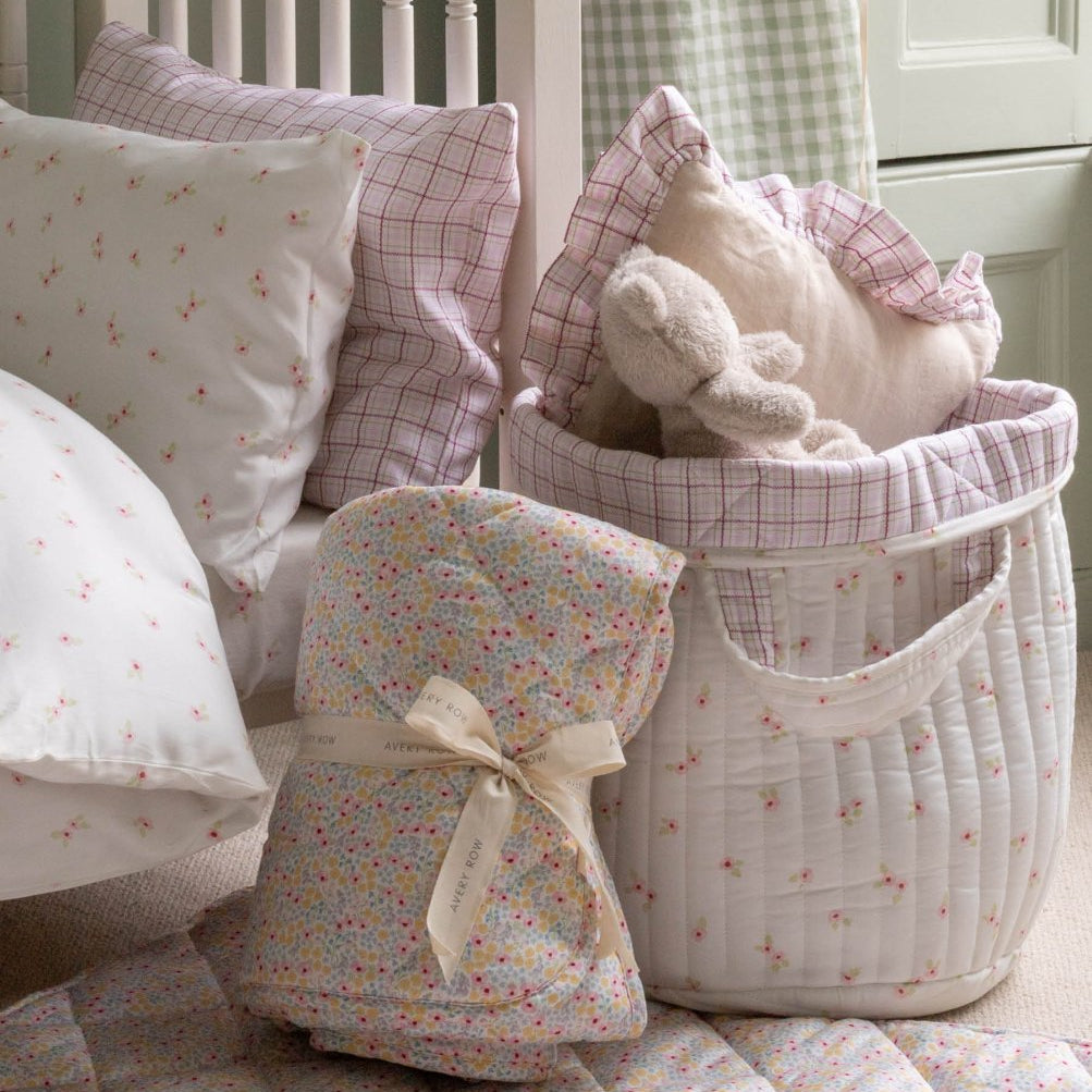 Large Quilted Storage Basket - Anemone / Pink Check – Storage for children, available at Learning Bugs UK