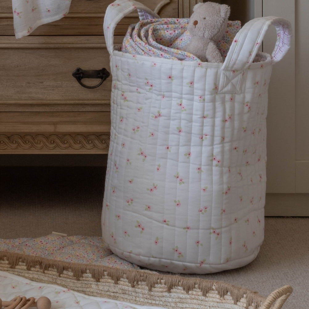 Large Quilted Storage Basket - Anemone / Pink Check – Storage for children, available at Learning Bugs UK