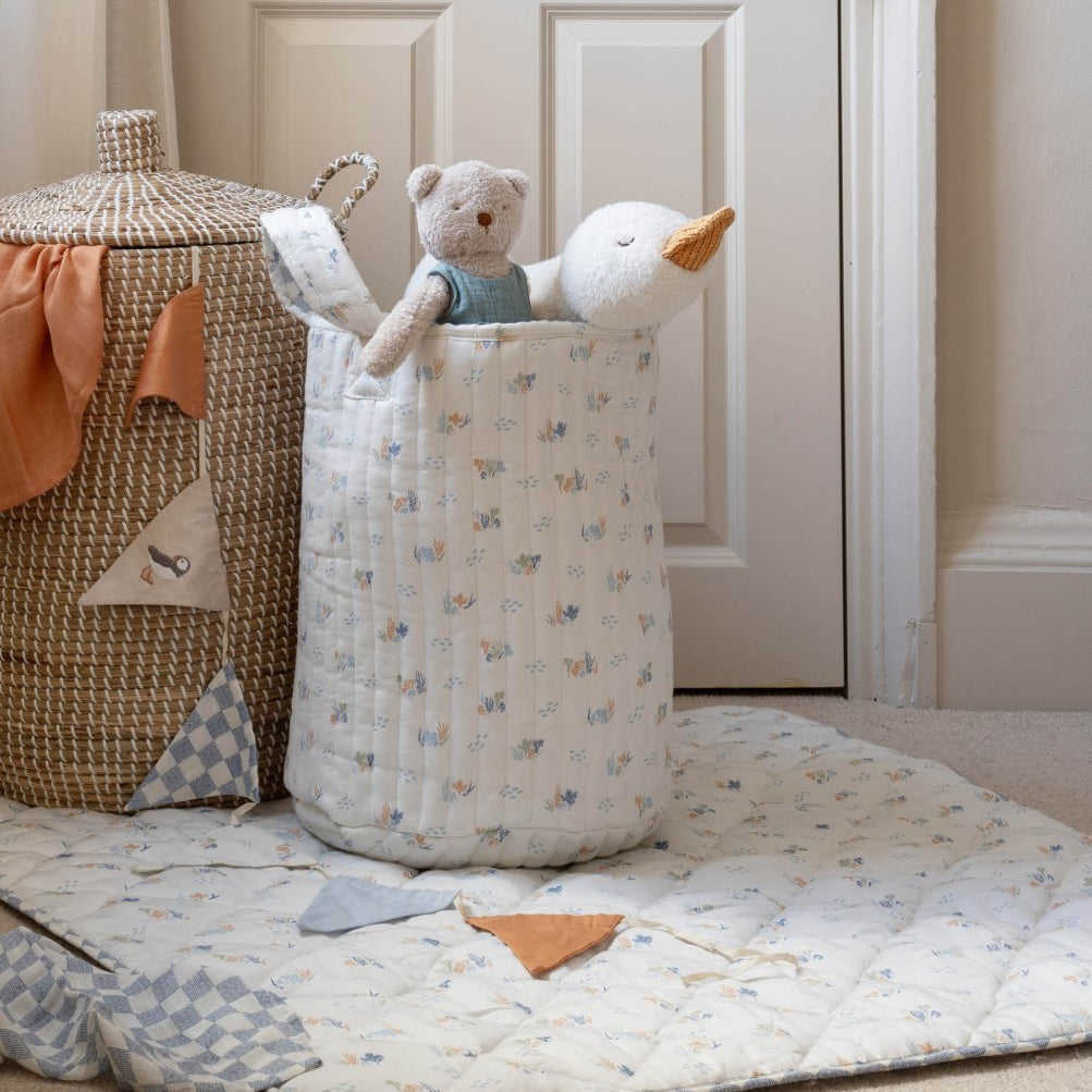 Large Quilted Storage Basket - Coastline / Waves – Storage for children, available at Learning Bugs UK