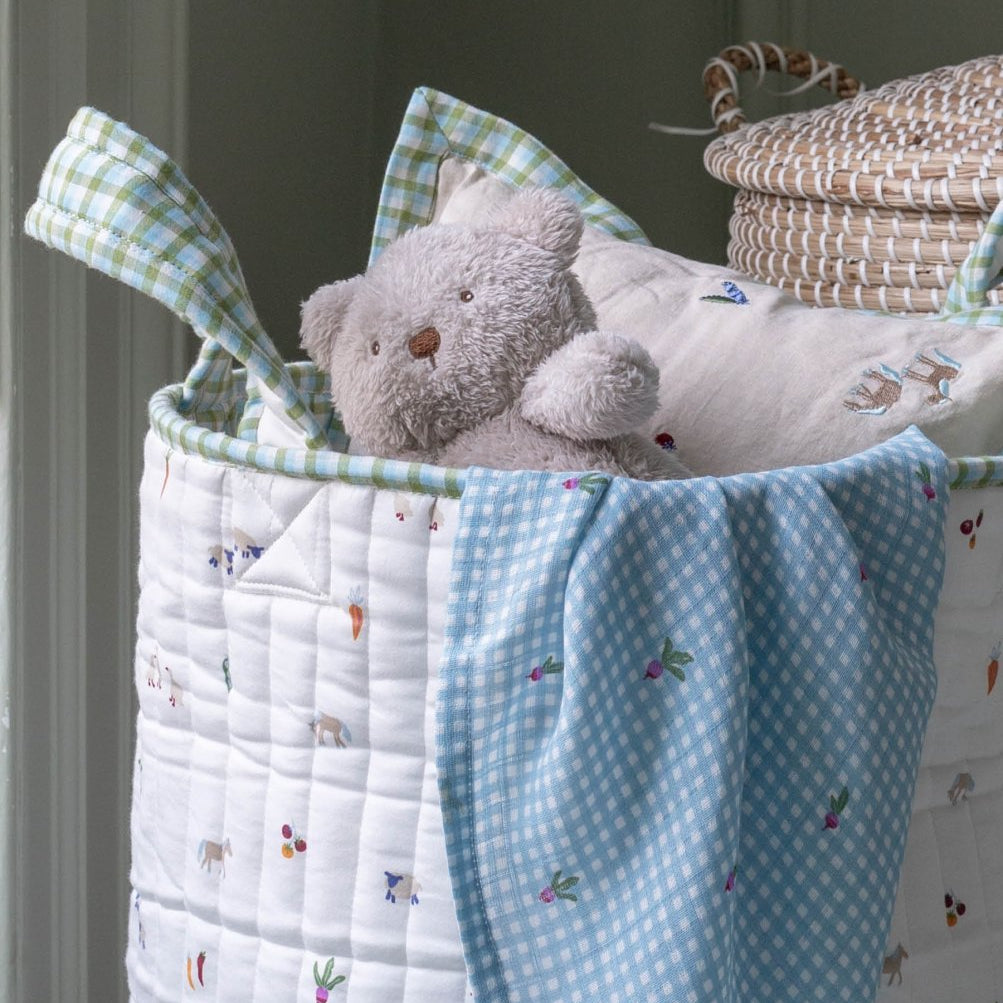 Large Quilted Storage Basket - Greenhouse Gingham / Little Farm – Storage for children, available at Learning Bugs UK