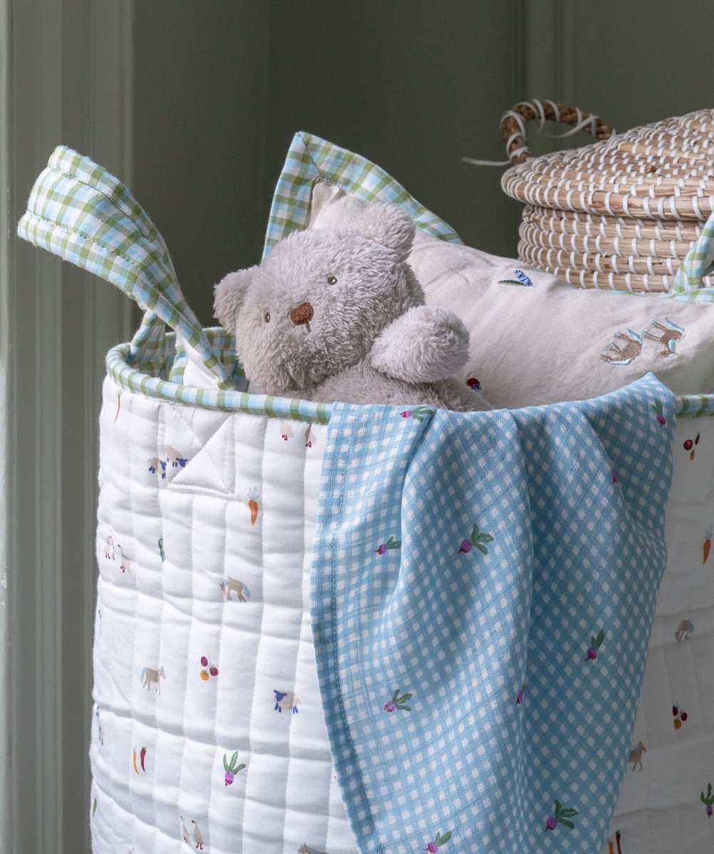 Large Quilted Storage Basket - Greenhouse Gingham / Little Farm – Storage for children, available at Learning Bugs UK