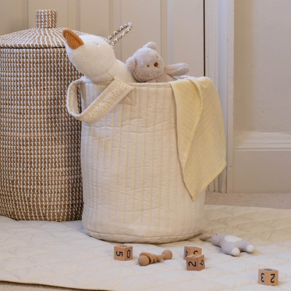 Large Quilted Storage Basket - Wild Chamomile / Daisy Meadow – Storage for children, available at Learning Bugs UK