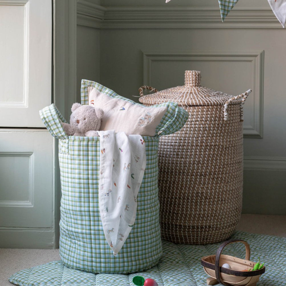 Large Quilted Storage Basket - Greenhouse Gingham / Little Farm – Storage for children, available at Learning Bugs UK