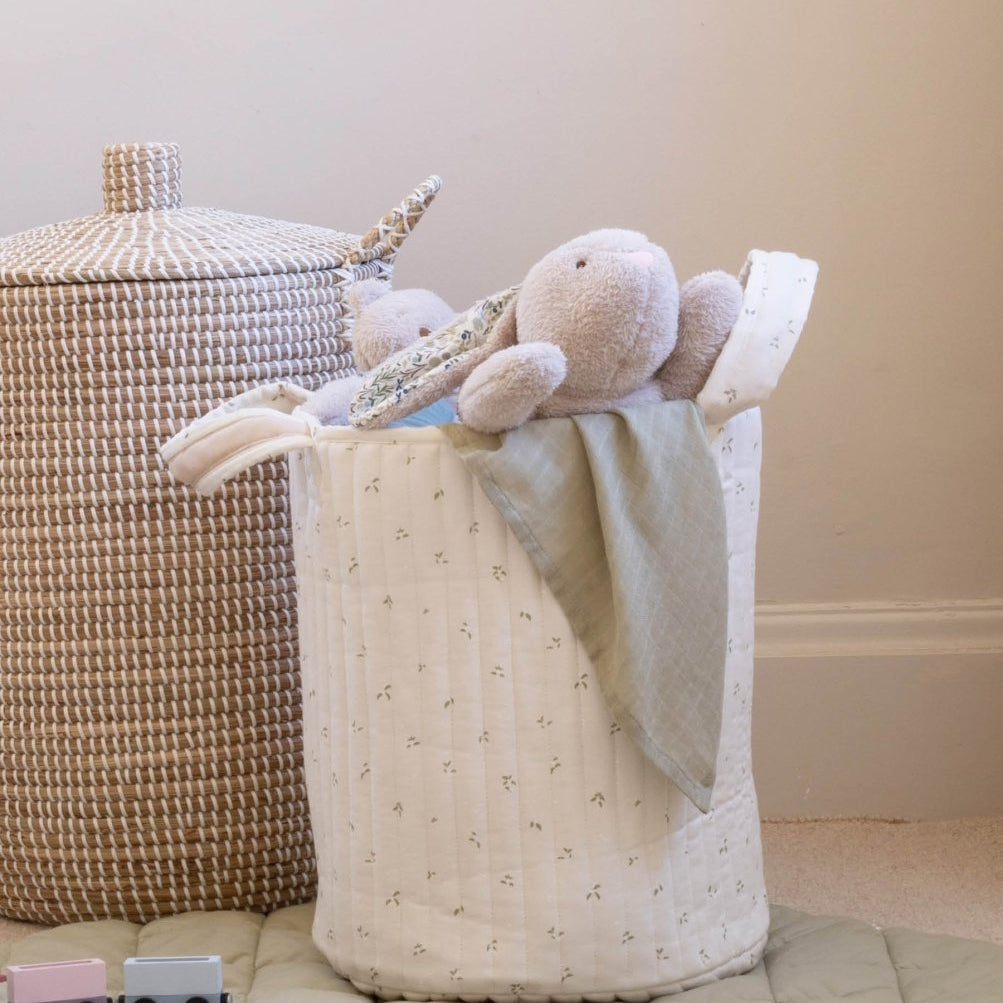 Large Quilted Storage Basket - Nettle Scatter / Birch – Storage for children, available at Learning Bugs UK