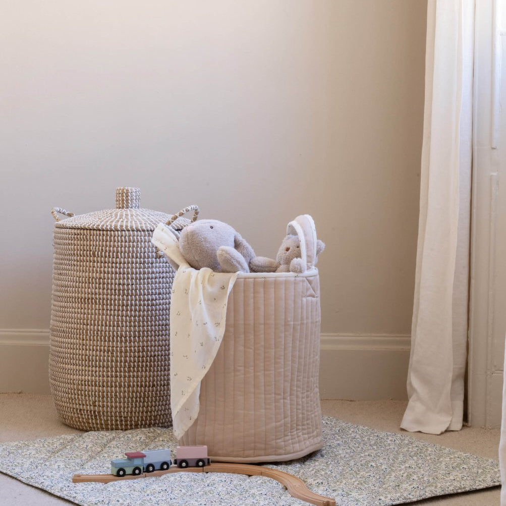 Large Quilted Storage Basket - Nettle Scatter / Birch – Storage for children, available at Learning Bugs UK