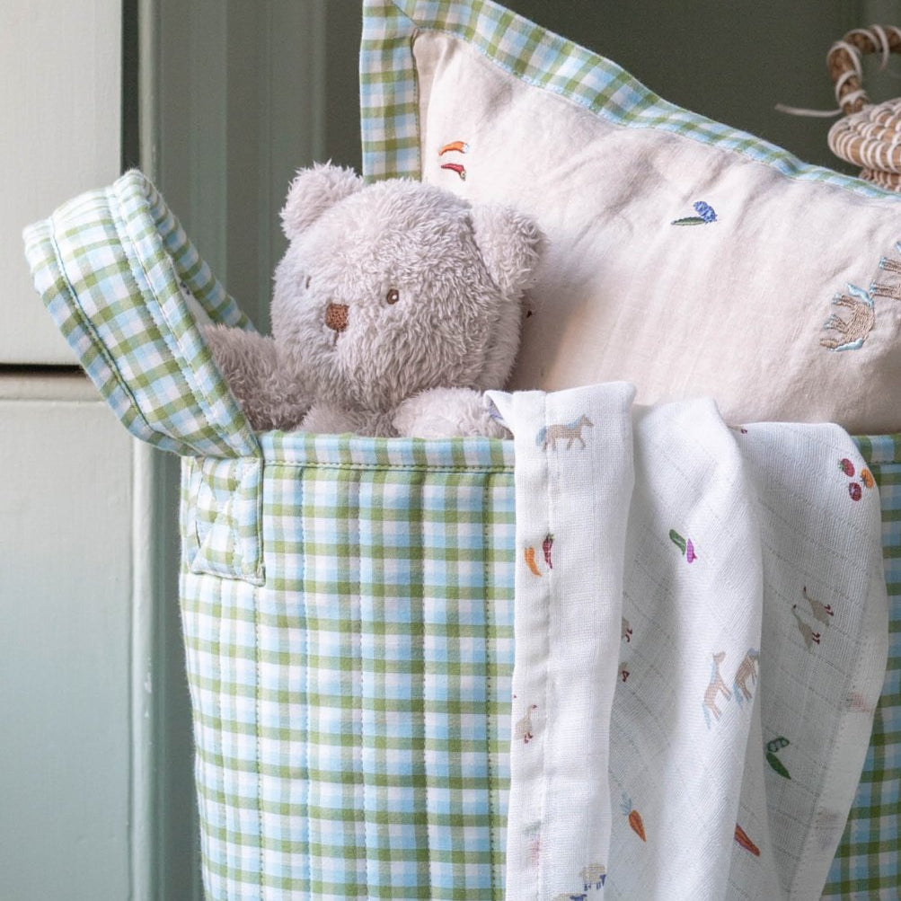 Large Quilted Storage Basket - Greenhouse Gingham / Little Farm – Storage for children, available at Learning Bugs UK