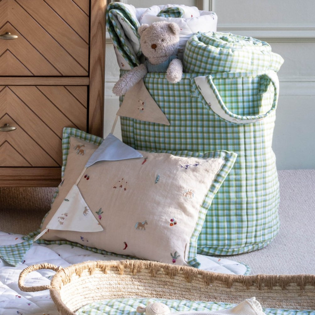 Large Quilted Storage Basket - Greenhouse Gingham / Little Farm – Storage for children, available at Learning Bugs UK