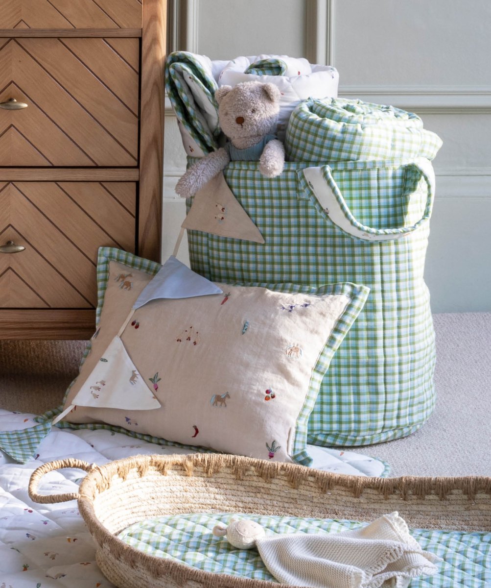 Large Quilted Storage Basket - Greenhouse Gingham / Little Farm – Storage for children, available at Learning Bugs UK