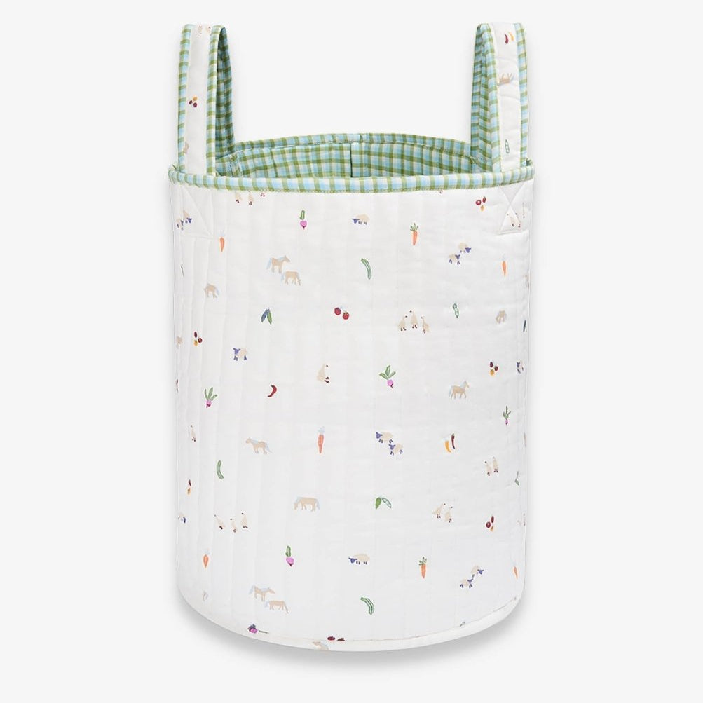 Large Quilted Storage Basket - Greenhouse Gingham / Little Farm – Storage for children, available at Learning Bugs UK
