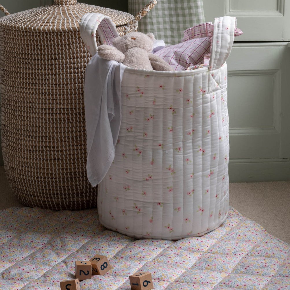 Large Quilted Storage Basket - Anemone / Pink Check – Storage for children, available at Learning Bugs UK