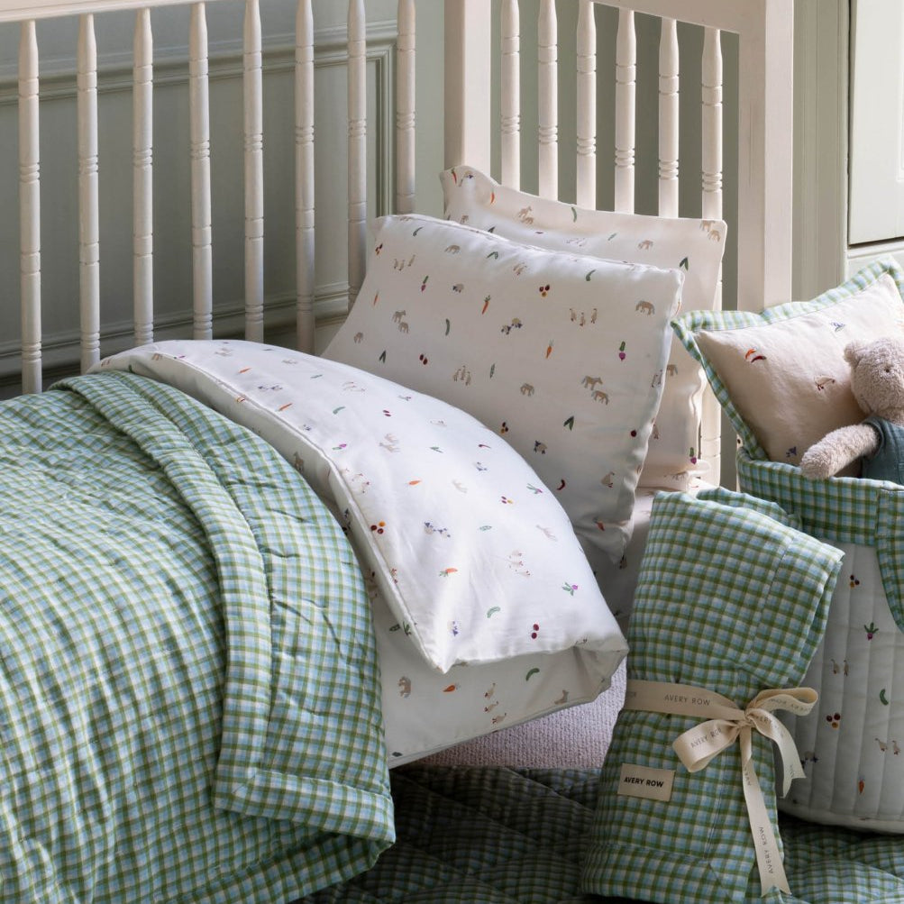 Quilted Cotbed Bedspread - Greenhouse Gingham – Bedding for children, available at Learning Bugs UK