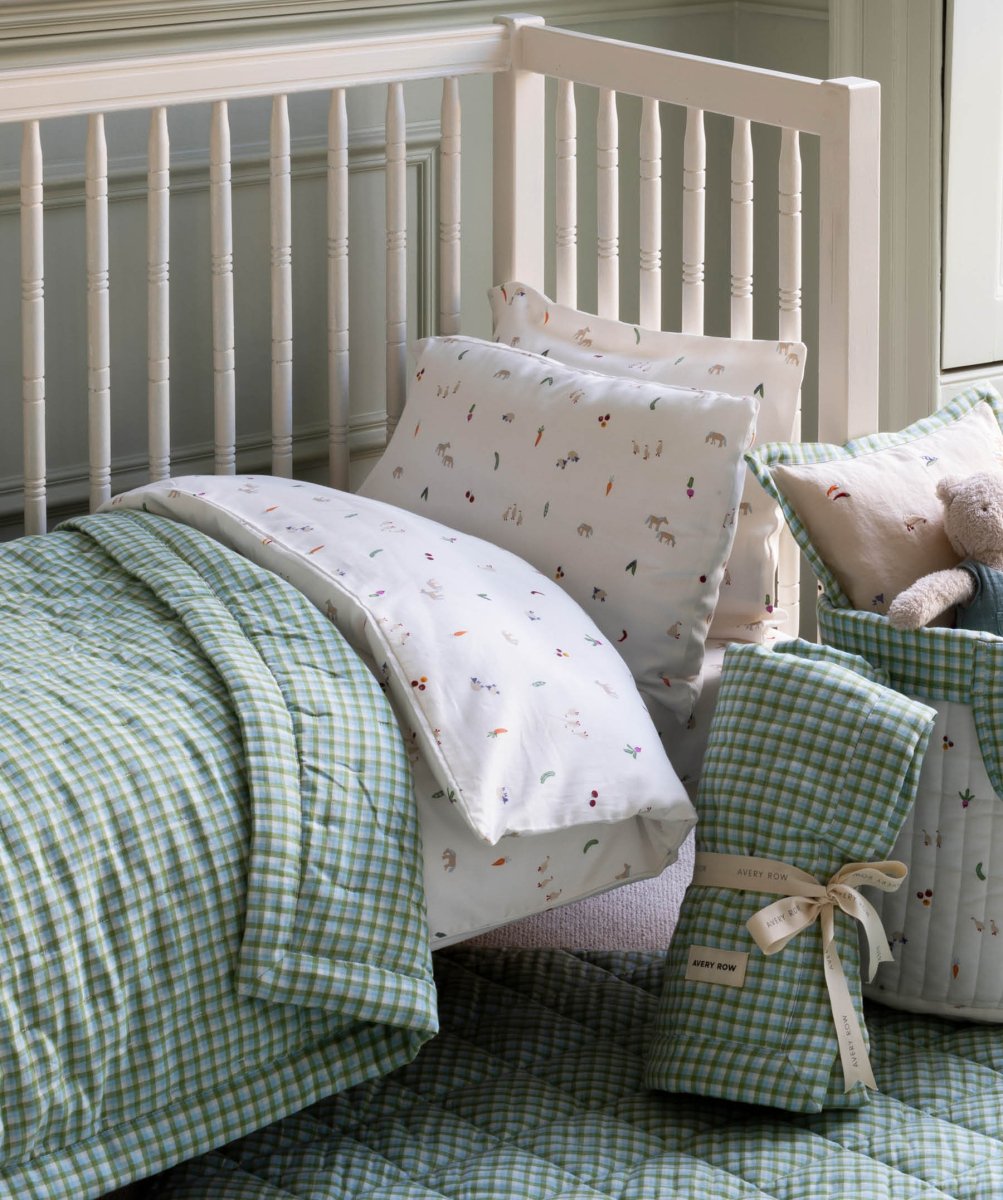 Quilted Cotbed Bedspread - Greenhouse Gingham – Bedding for children, available at Learning Bugs UK