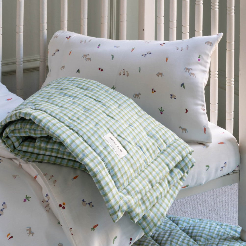 Quilted Cotbed Bedspread - Greenhouse Gingham – Bedding for children, available at Learning Bugs UK