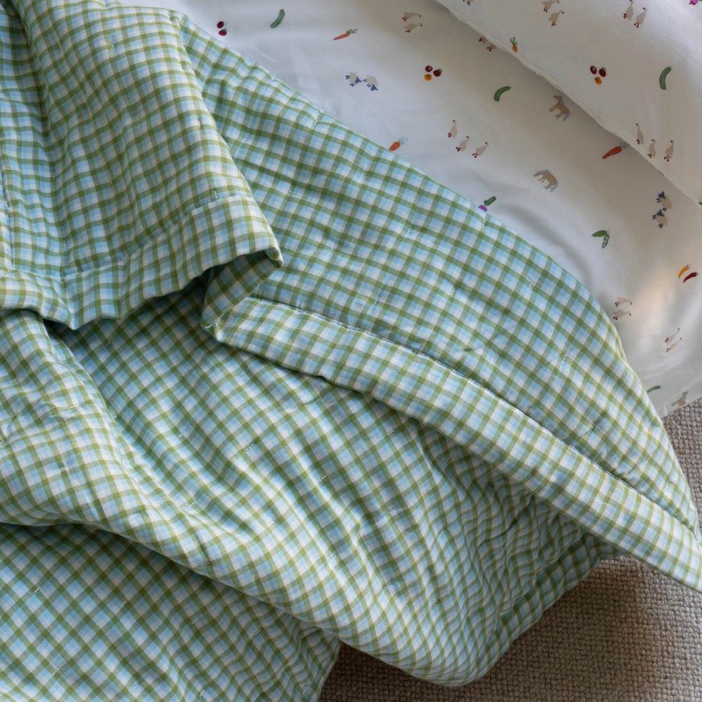 Quilted Cotbed Bedspread - Greenhouse Gingham – Bedding for children, available at Learning Bugs UK