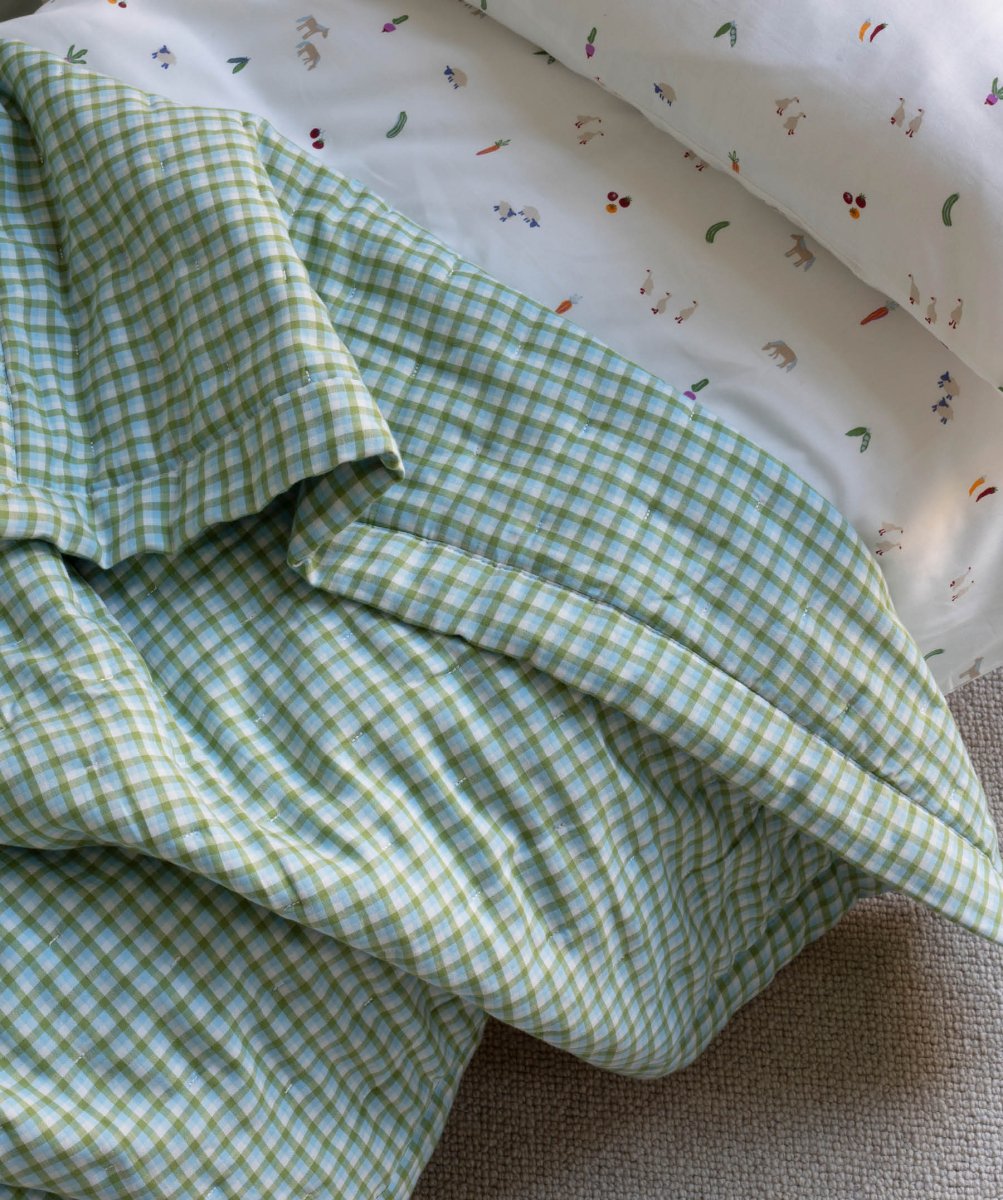 Quilted Cotbed Bedspread - Greenhouse Gingham – Bedding for children, available at Learning Bugs UK