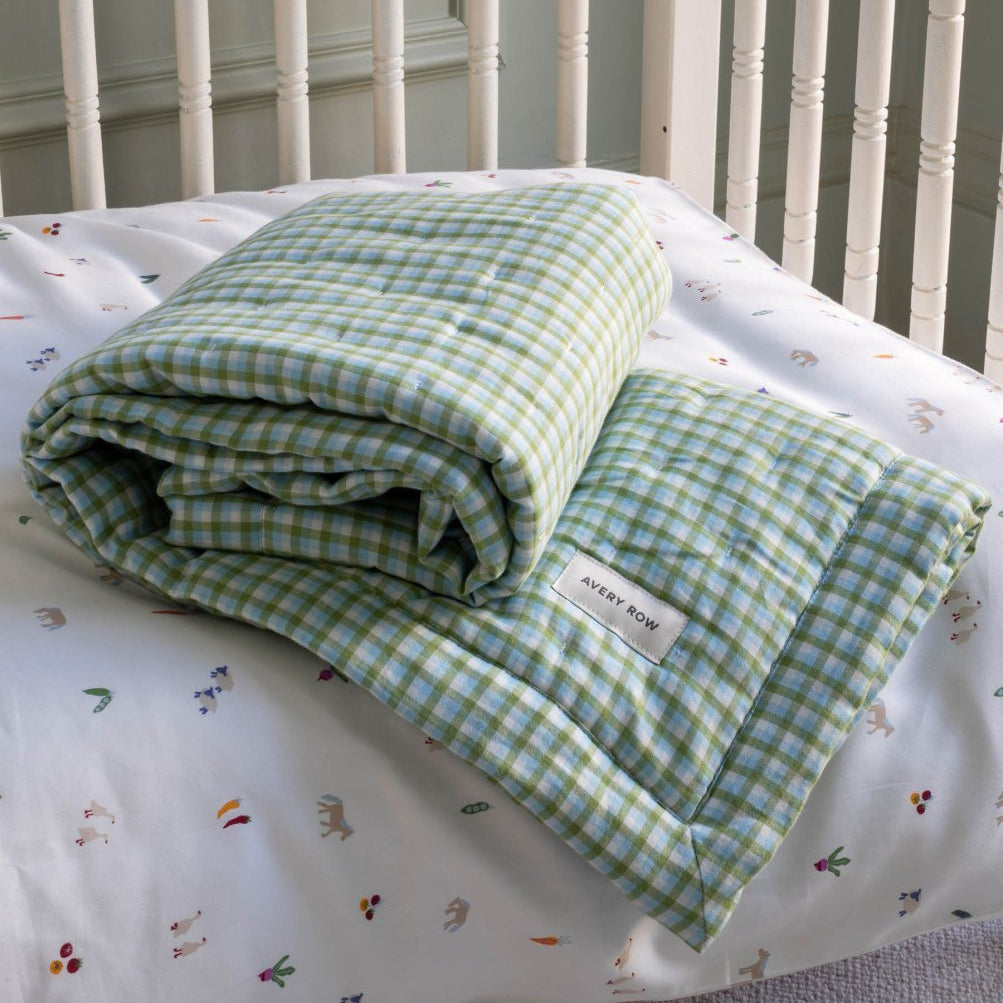 Quilted Cotbed Bedspread - Greenhouse Gingham – Bedding for children, available at Learning Bugs UK
