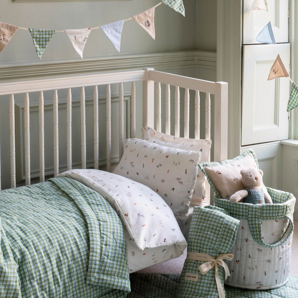 Quilted Cotbed Bedspread - Greenhouse Gingham – Bedding for children, available at Learning Bugs UK