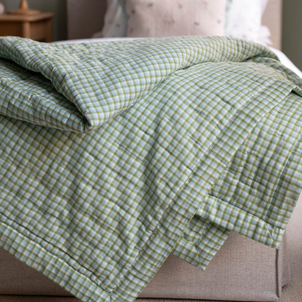 Quilted Single Bedspread - Greenhouse Gingham – Bedding for children, available at Learning Bugs UK