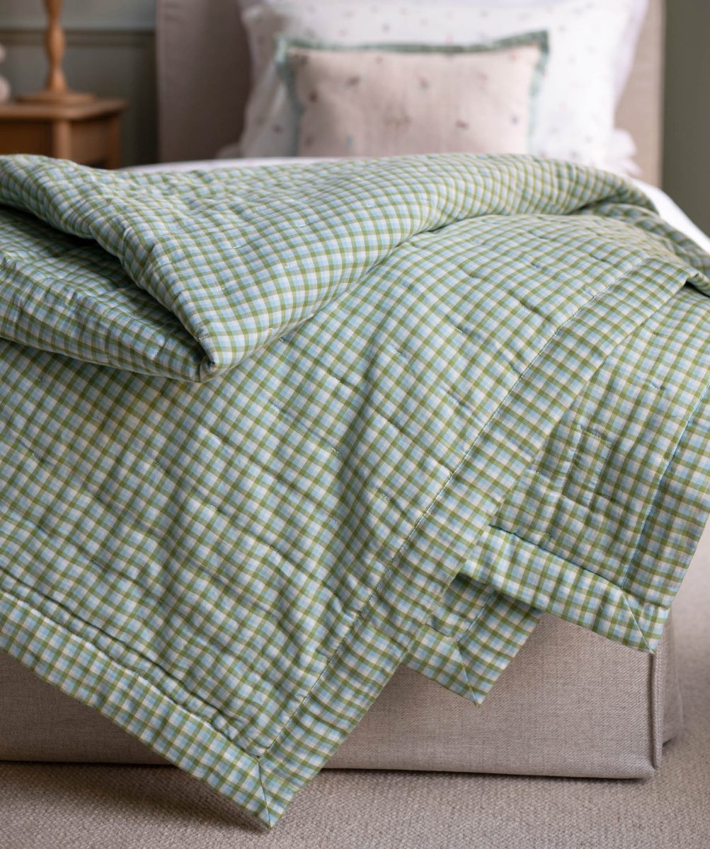 Quilted Single Bedspread - Greenhouse Gingham – Bedding for children, available at Learning Bugs UK