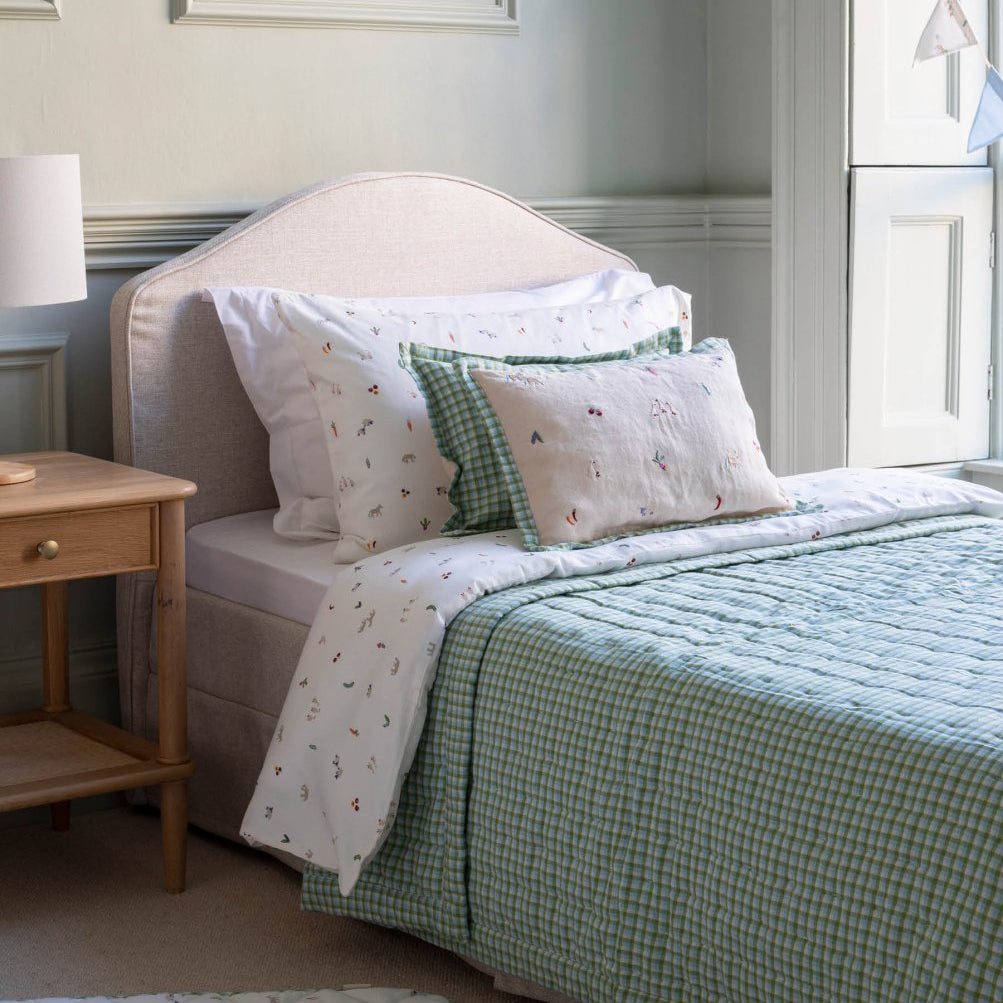 Quilted Single Bedspread - Greenhouse Gingham – Bedding for children, available at Learning Bugs UK