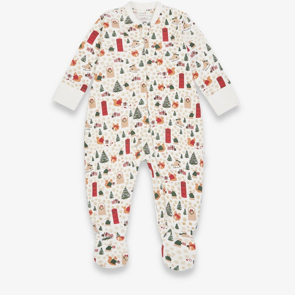 Avery Row Christmas Baby Jersey Sleepsuit - Festive Forest – Baby Clothing for children, available at Learning Bugs UK