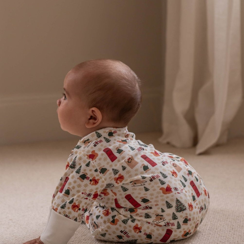 Avery Row Christmas Baby Jersey Sleepsuit - Festive Forest – Baby Clothing for children, available at Learning Bugs UK