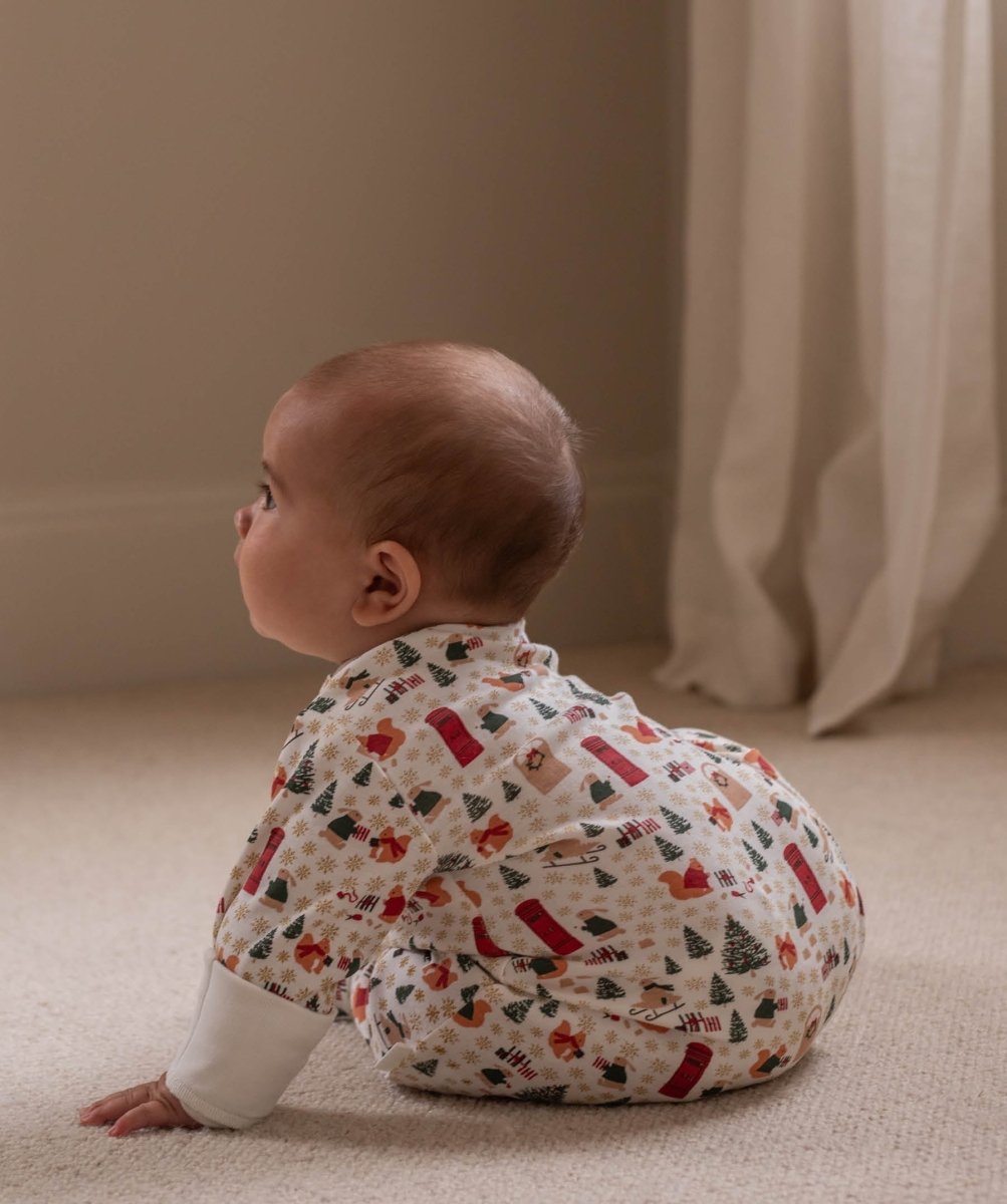 Avery Row Christmas Baby Jersey Sleepsuit - Festive Forest – Baby Clothing for children, available at Learning Bugs UK