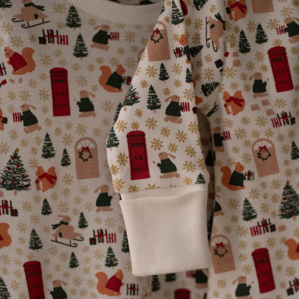 Avery Row Christmas Baby Jersey Sleepsuit - Festive Forest – Baby Clothing for children, available at Learning Bugs UK