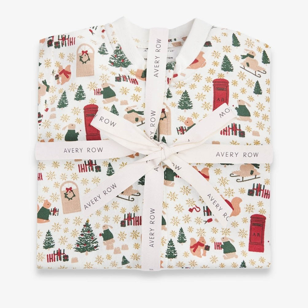 Avery Row Christmas Baby Jersey Sleepsuit - Festive Forest – Baby Clothing for children, available at Learning Bugs UK