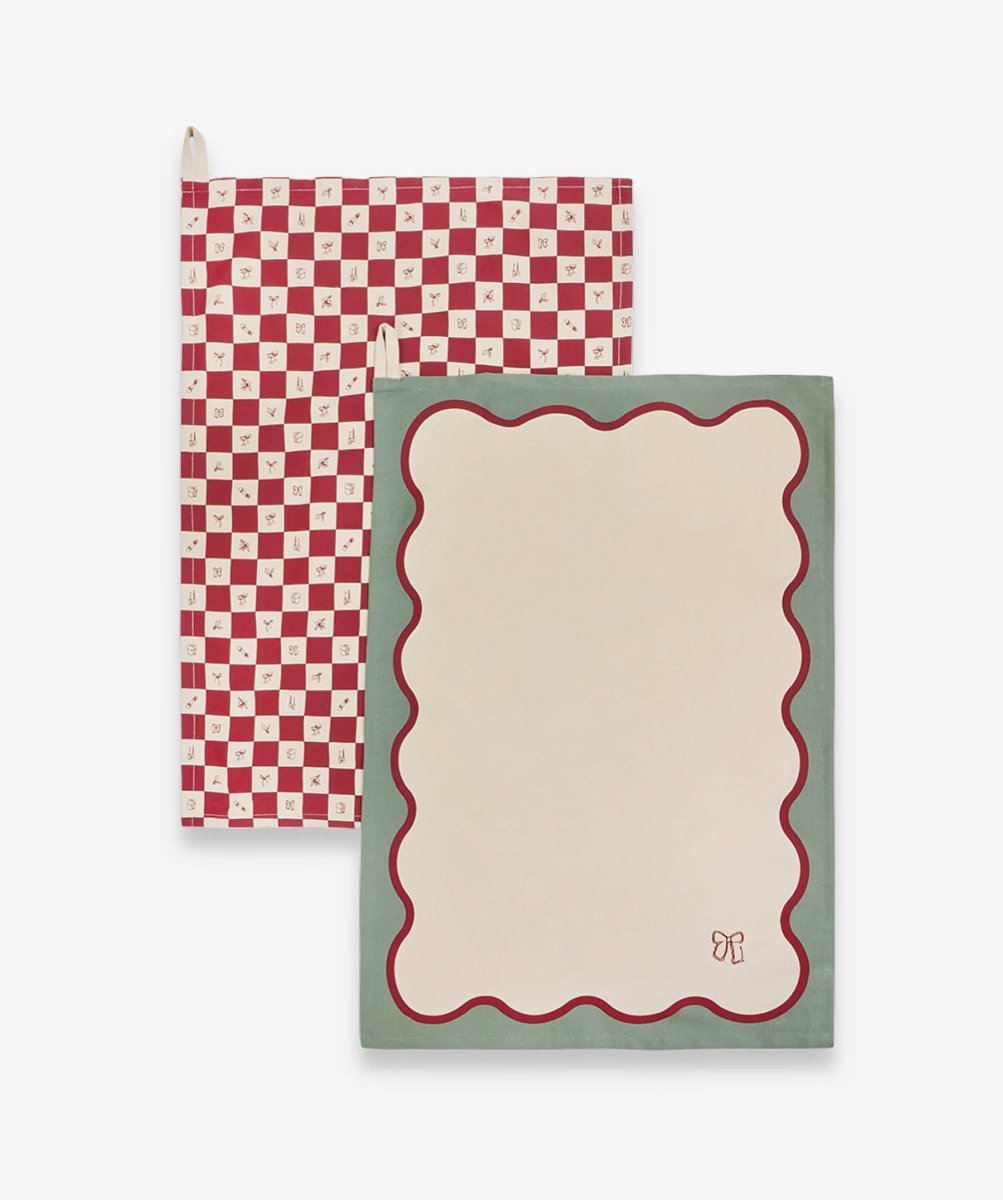 Avery Row Tea Towels, Set of 2 - Christmas Checkerboard – Christmas for children, available at Learning Bugs UK
